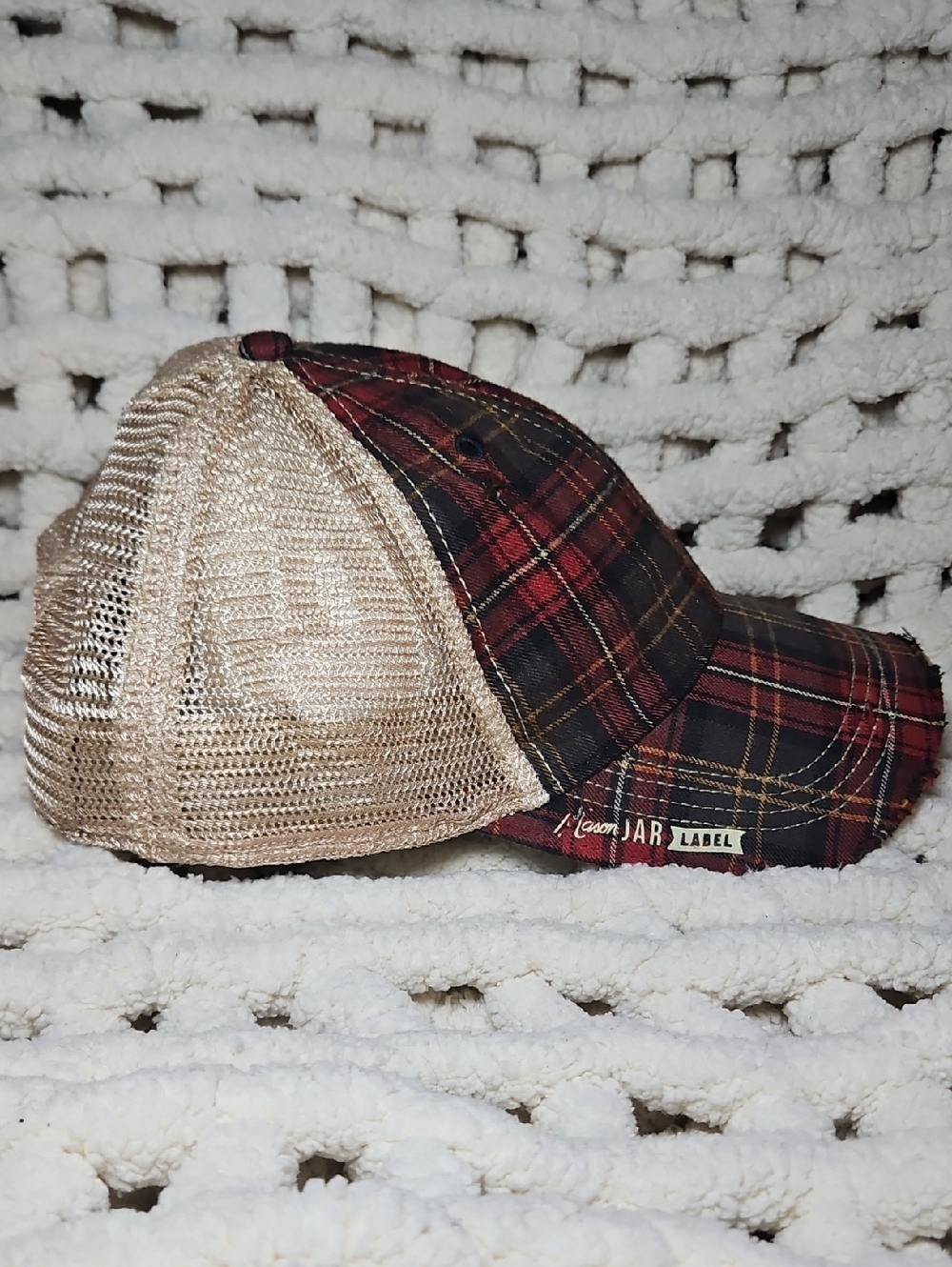 Mason Jar Label Plaid Mesh Snap Back Trucker Hat New Distressed